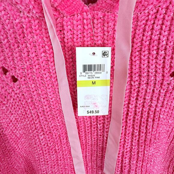 NWT American Rag Neon Pink Chenille Hoodied Sweater M - Picture 8 of 8